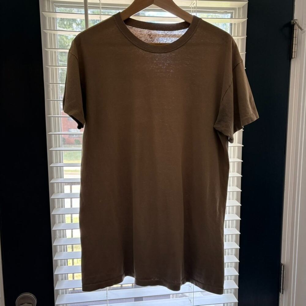 Vintage Paper Thin Military T-Shirt Men's Size M 80s Faded Brown Single Stitch